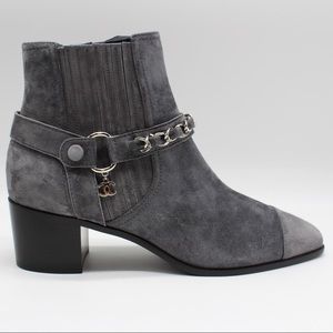 CHANEL Suede Calfskin Short Boots Grey